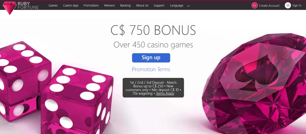 Ruby Fortune Casino Main Page